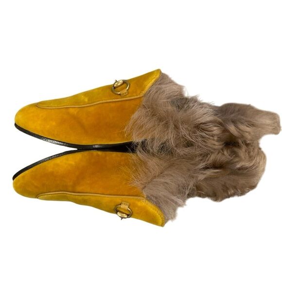 Gucci Princetown Velvet & Lamb Fur Slipper Horsebit Mule Loafer Flats EU 38 US 8 - Picture 5 of 9